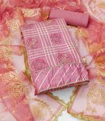 Pink embroidered cotton silk semi stitched churidar dress-materials
