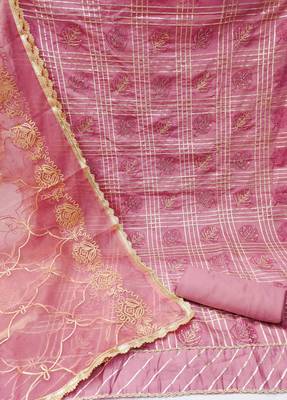 Pink embroidered cotton silk churidar dress-materials 2