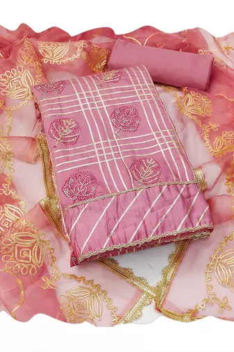 Pink embroidered cotton silk churidar dress-materials