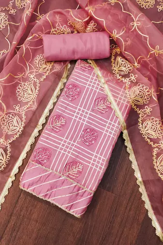 Pink embroidered cotton silk churidar dress-materials
