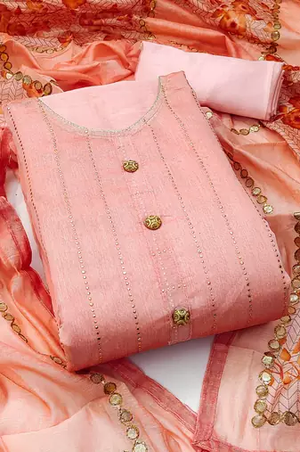 Peach self design cotton semi stitched churidar dress-materials