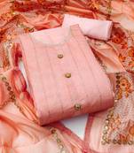 Peach self design cotton semi stitched churidar dress-materials