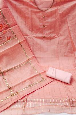 Peach self design cotton churidar dress-materials 2