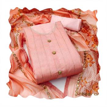 Peach self design cotton churidar dress-materials 3
