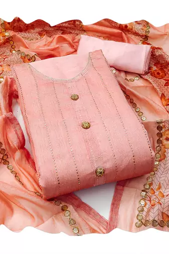 Peach self design cotton churidar dress-materials