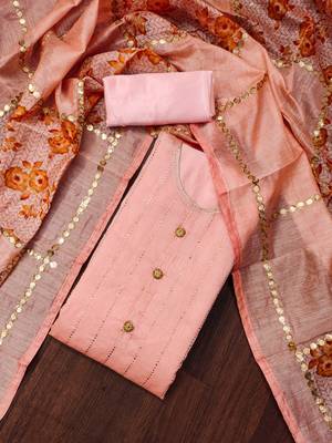 Peach self design cotton churidar dress-materials 4
