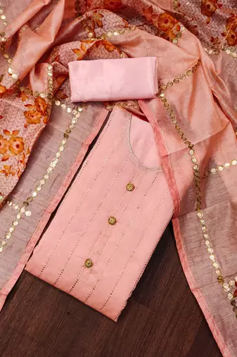 Peach self design cotton churidar dress-materials