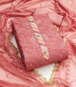 Baby-pink embroidered chanderi semi stitched churidar dress-materials