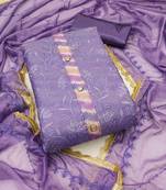 Purple embroidered chanderi semi stitched churidar dress-materials