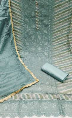 Sea-green embroidered chanderi churidar dress-materials 2