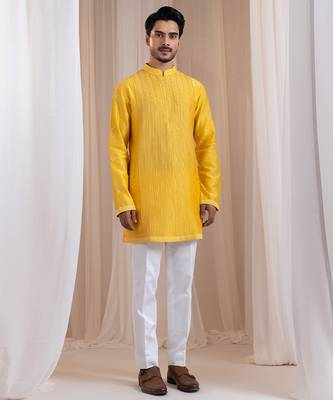Yellow embroidered chanderi kurta pajama 2