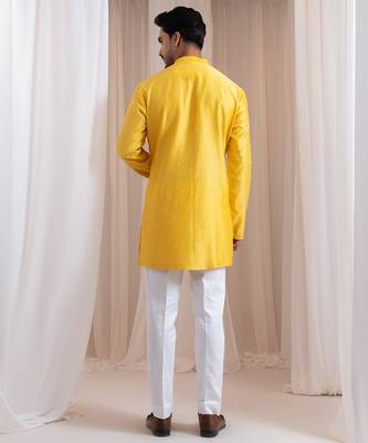 Yellow embroidered chanderi kurta pajama 3