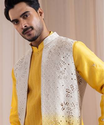 Multicolor embroidered chanderi nehru jacket 2