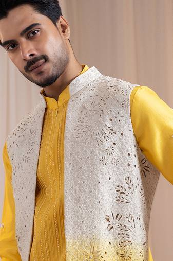 Multicolor embroidered chanderi nehru jacket