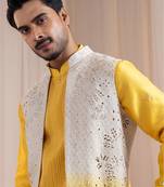 Multicolor embroidered chanderi nehru jacket