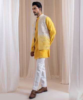 Multicolor embroidered chanderi nehru jacket 3