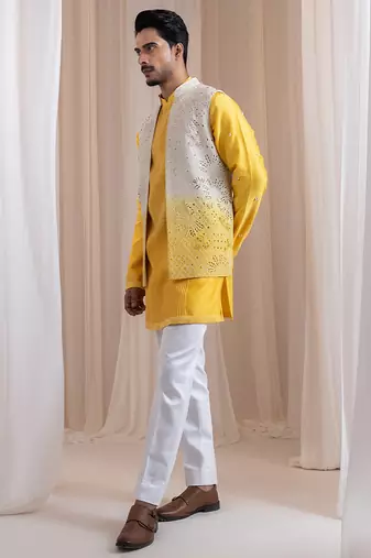 Multicolor embroidered chanderi nehru jacket