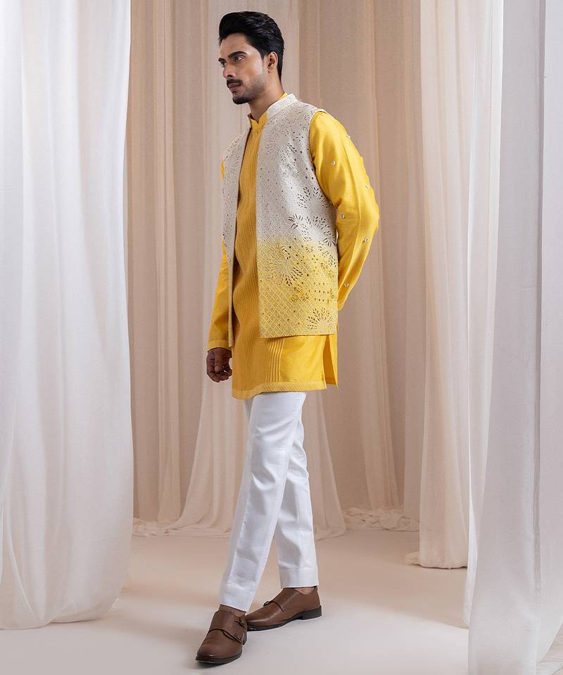 Multicolor embroidered chanderi nehru jacket
