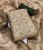 Beige hand embroidery cotton silk semi stitched churidar dress-materials