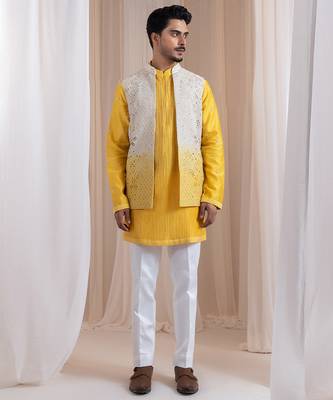 Multicolor embroidered chanderi nehru jacket 1