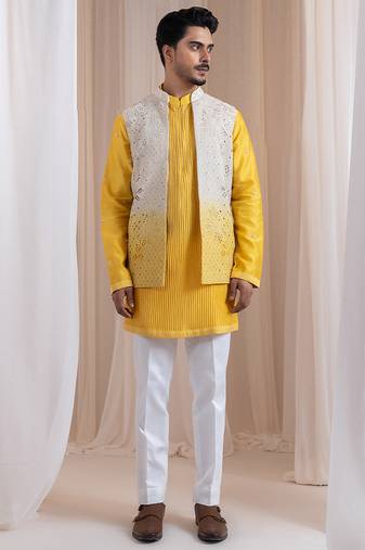 Multicolor embroidered chanderi nehru jacket