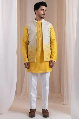 Multicolor embroidered chanderi nehru jacket
