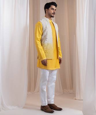 Multicolor embroidered chanderi nehru jacket 5