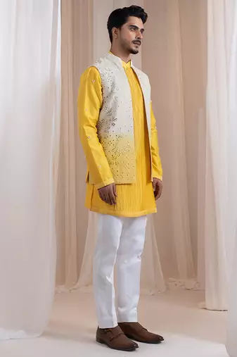 Multicolor embroidered chanderi nehru jacket
