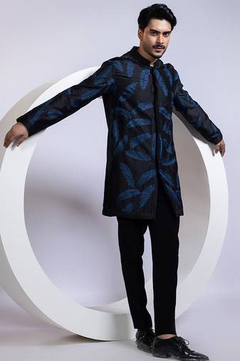 Black embroidered chanderi kurta pajama