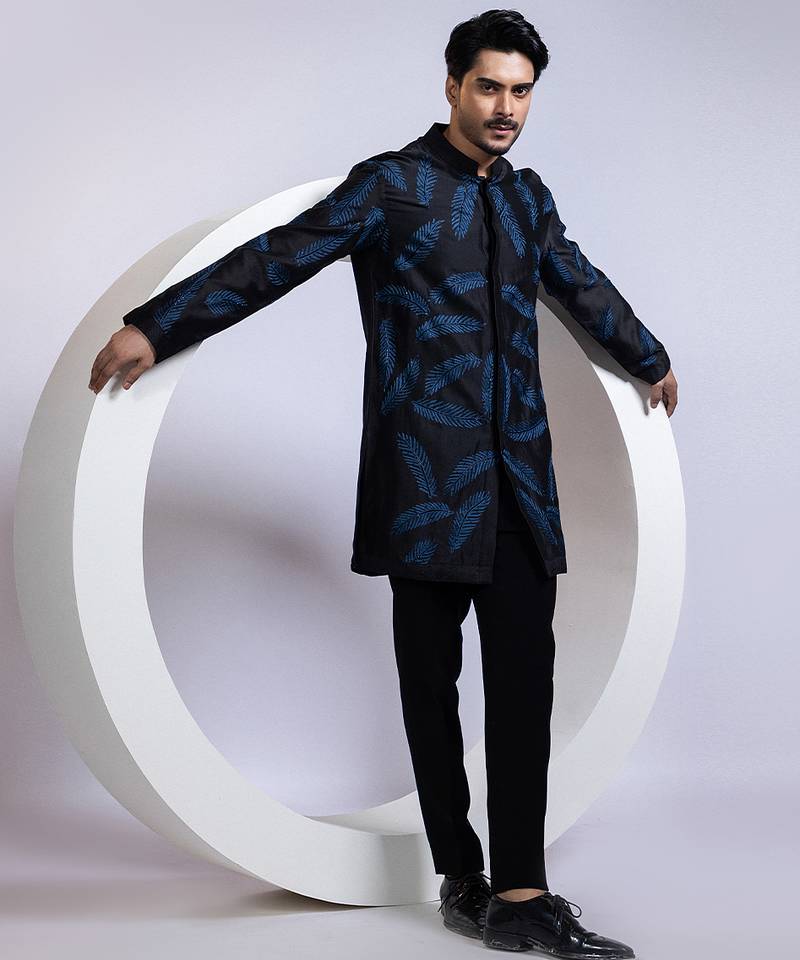 Black embroidered chanderi kurta pajama