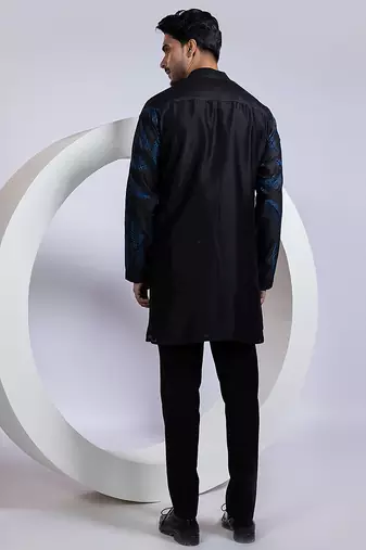 Black embroidered chanderi kurta pajama