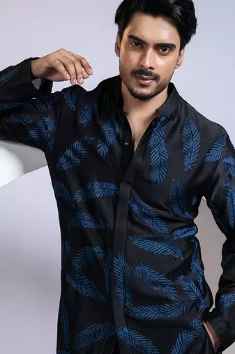 Black embroidered chanderi kurta pajama