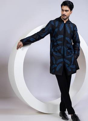 Black embroidered chanderi kurta pajama 4
