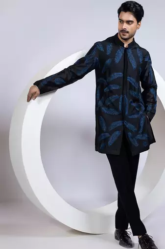Black embroidered chanderi kurta pajama