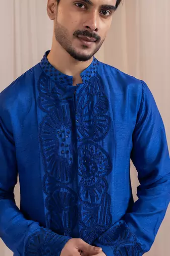 Blue embroidered silk kurta pajama