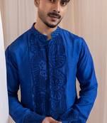 Blue embroidered silk kurta pajama