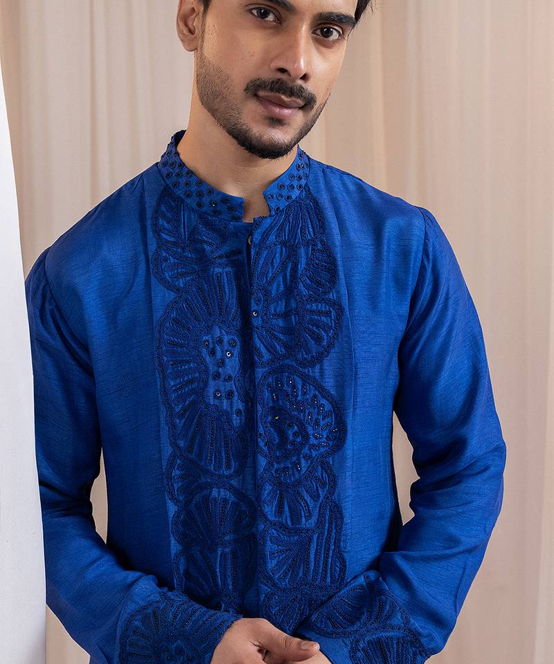 Blue embroidered silk kurta pajama