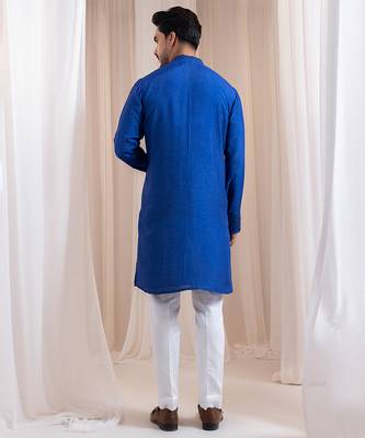 Blue embroidered silk kurta pajama 3