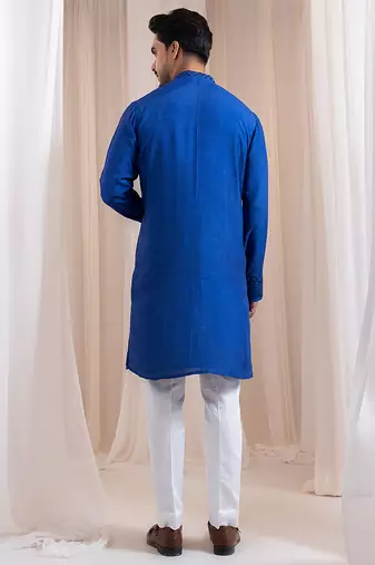 Blue embroidered silk kurta pajama
