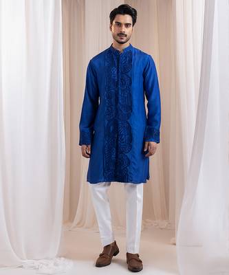 Blue embroidered silk kurta pajama 1