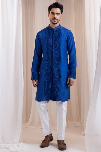 Blue embroidered silk kurta pajama