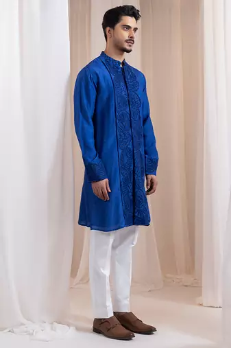 Blue embroidered silk kurta pajama