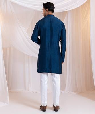 Blue embroidered silk kurta pajama 2