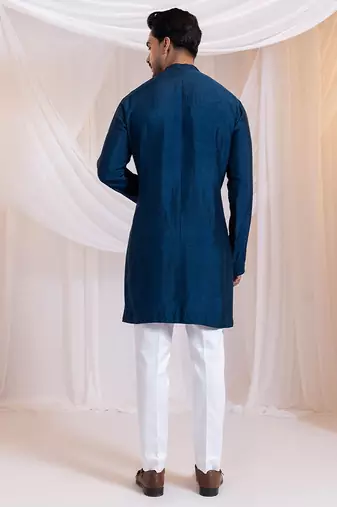 Blue embroidered silk kurta pajama