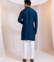 Blue embroidered silk kurta pajama
