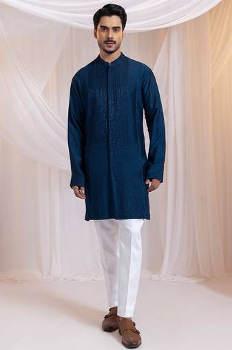 Blue embroidered silk kurta pajama