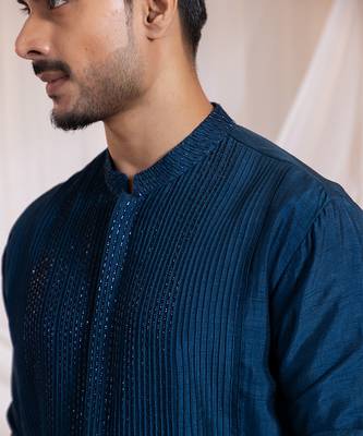 Blue embroidered silk kurta pajama 3
