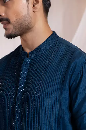 Blue embroidered silk kurta pajama