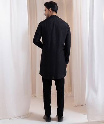 Black embroidered silk kurta pajama 2