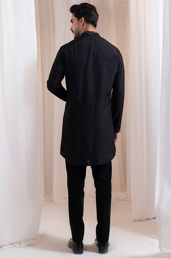 Black embroidered silk kurta pajama